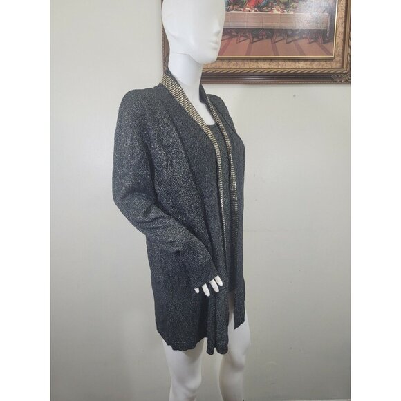 Ruby Rd Women's Size L Layered Look Jkt Top Combo Black Gold Sparkle Stretch 34 - Picture 3 of 9